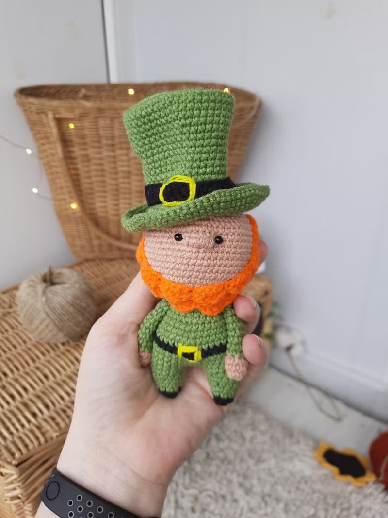 Crochet Patrick Doll Stuffed Toys Soft Handmade Gift. Miniature Leprechaun doll