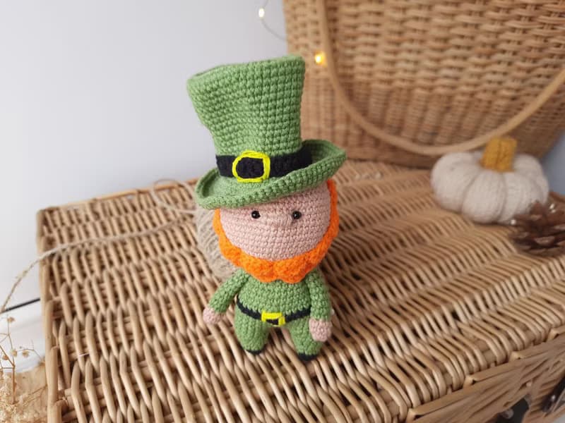Crochet Patrick Doll Stuffed Toys Soft Handmade Gift. Miniature Leprechaun doll