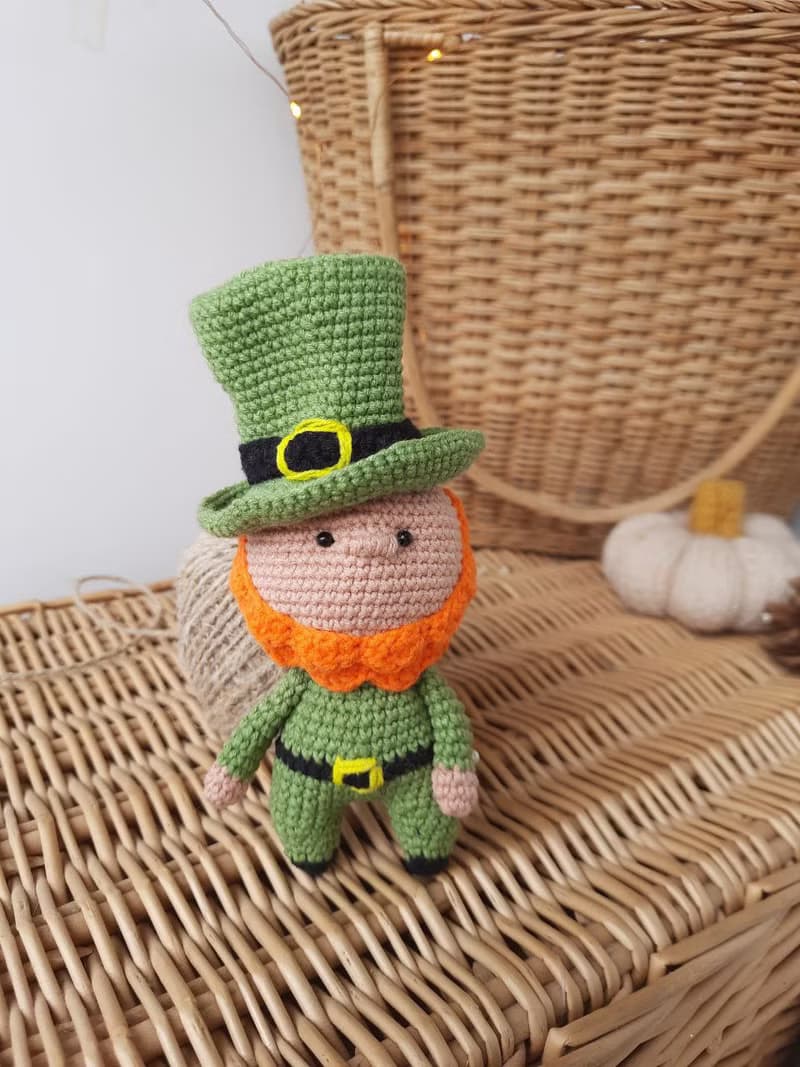 Crochet Patrick Doll Stuffed Toys Soft Handmade Gift. Miniature Leprechaun doll