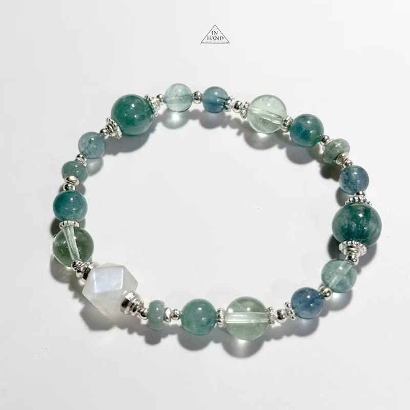 加勒比海月夜-月光石.藍晶石.螢石-純銀設計款手鍊