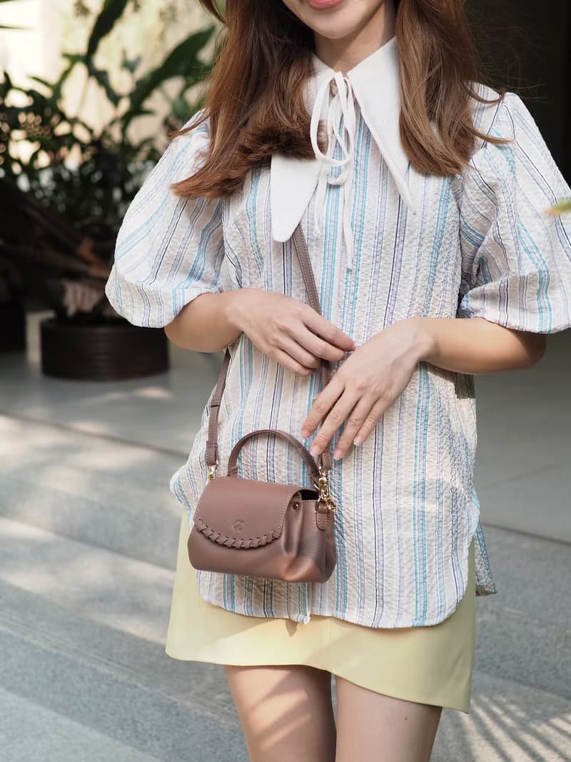 Canele (Wood rose): Mini bag, Crossbody bag, Cow Leather wallet, soft leather