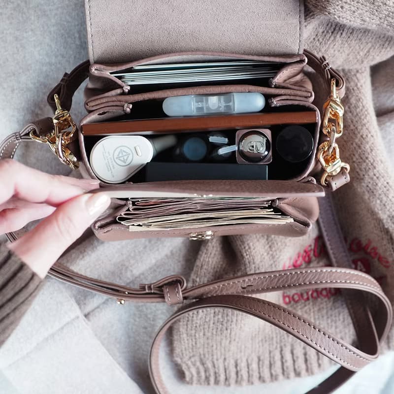 Canele (Wood rose): Mini bag, Crossbody bag, Cow Leather wallet, soft leather