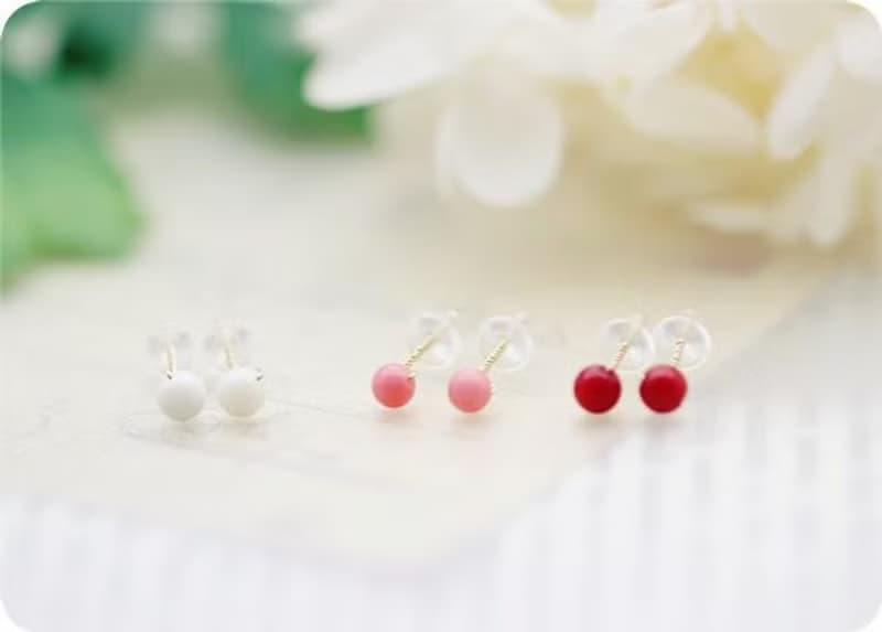 運気を上げる ピンクサンゴのネジネジスタッドピアス イヤリング 3月誕生石 4mm