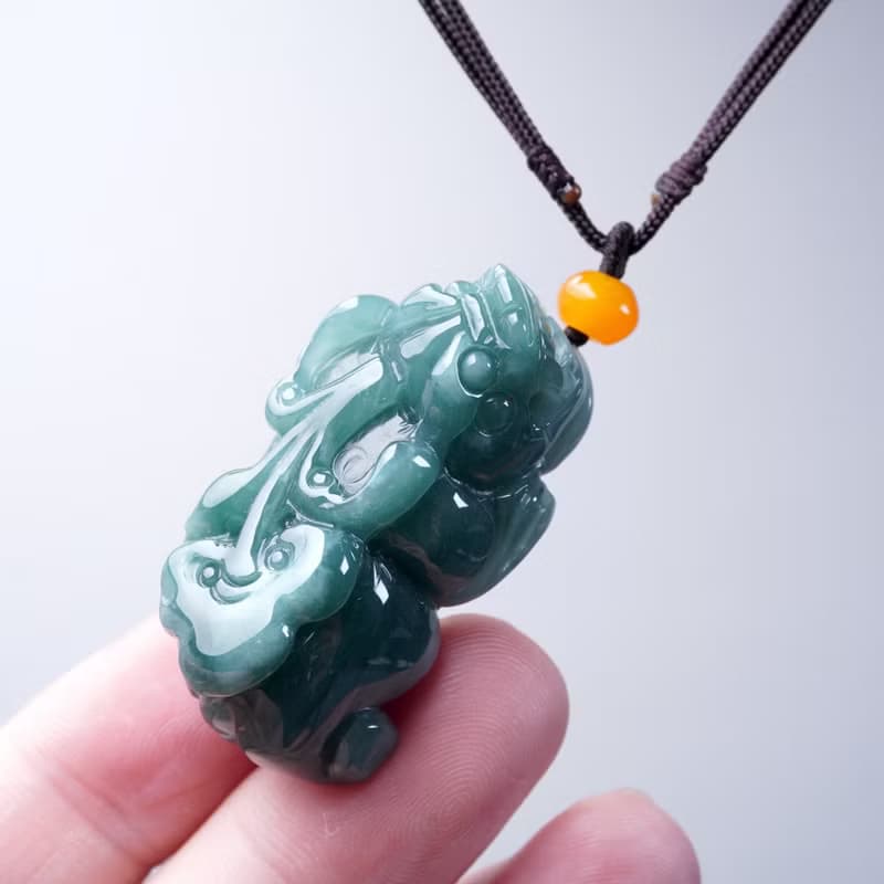 【招財神獸】冰種藍水翡翠如意貔貅項鍊 | 天然翡翠A貨 | 送禮