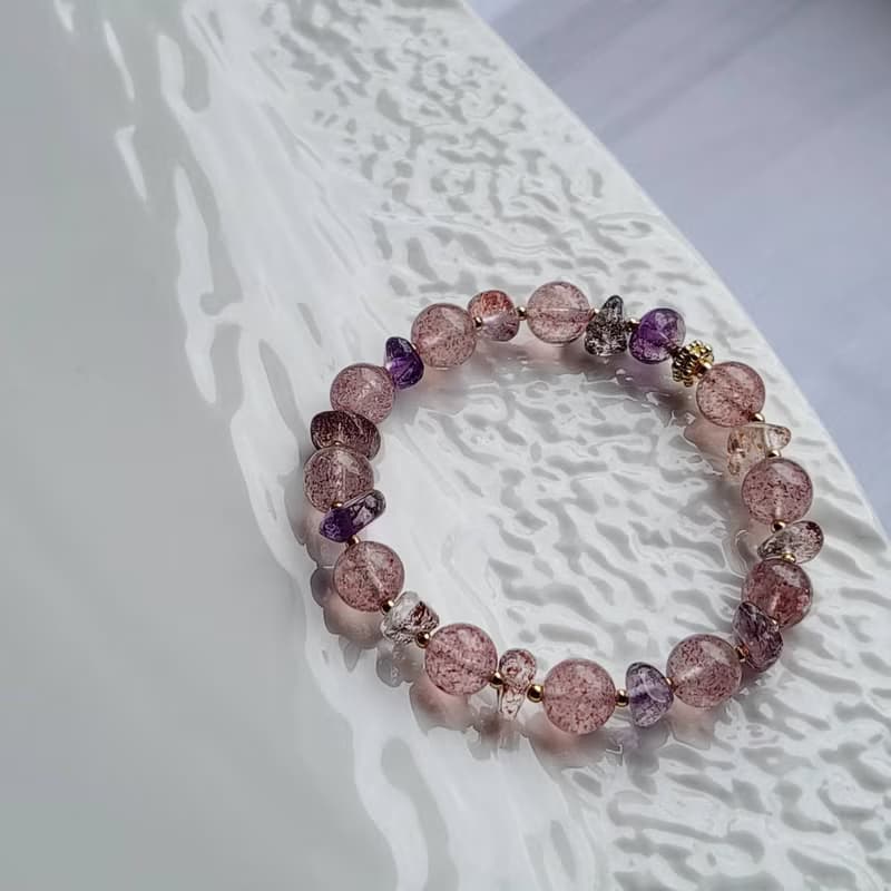 白水體草莓晶/超七隨型~全方位水晶/桃花/人緣~桃花手鍊