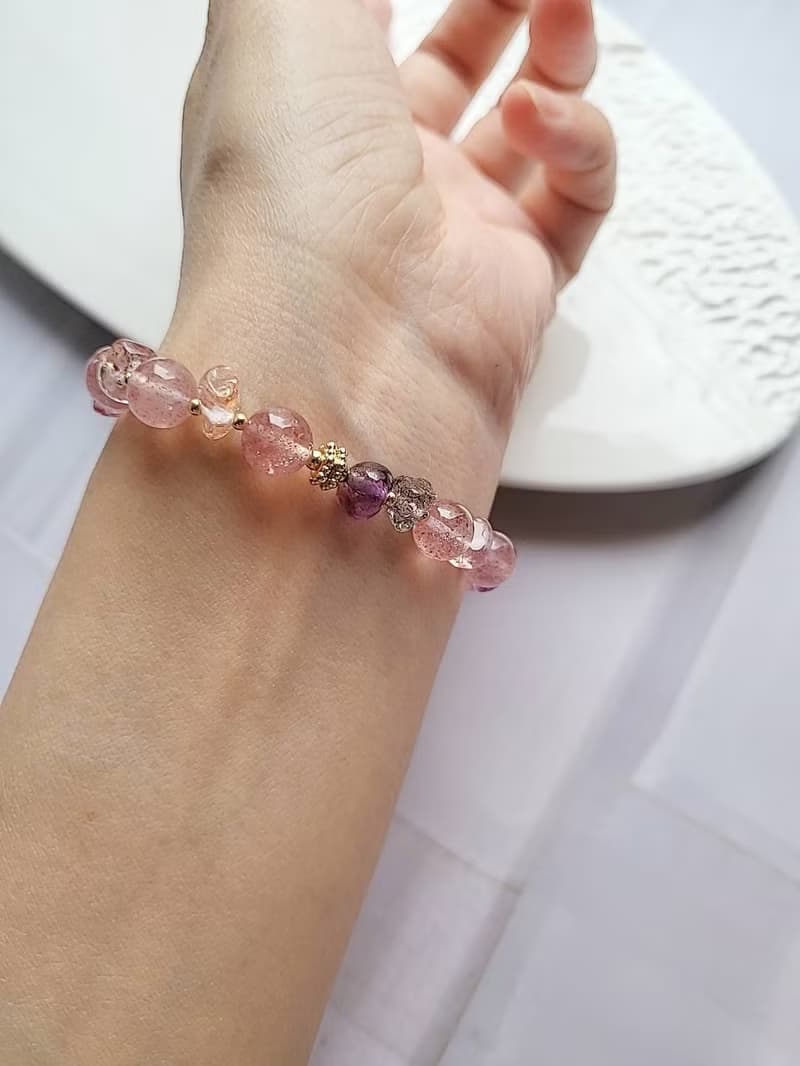 白水體草莓晶/超七隨型~全方位水晶/桃花/人緣~桃花手鍊