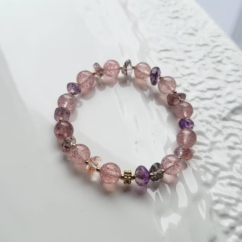 白水體草莓晶/超七隨型~全方位水晶/桃花/人緣~桃花手鍊