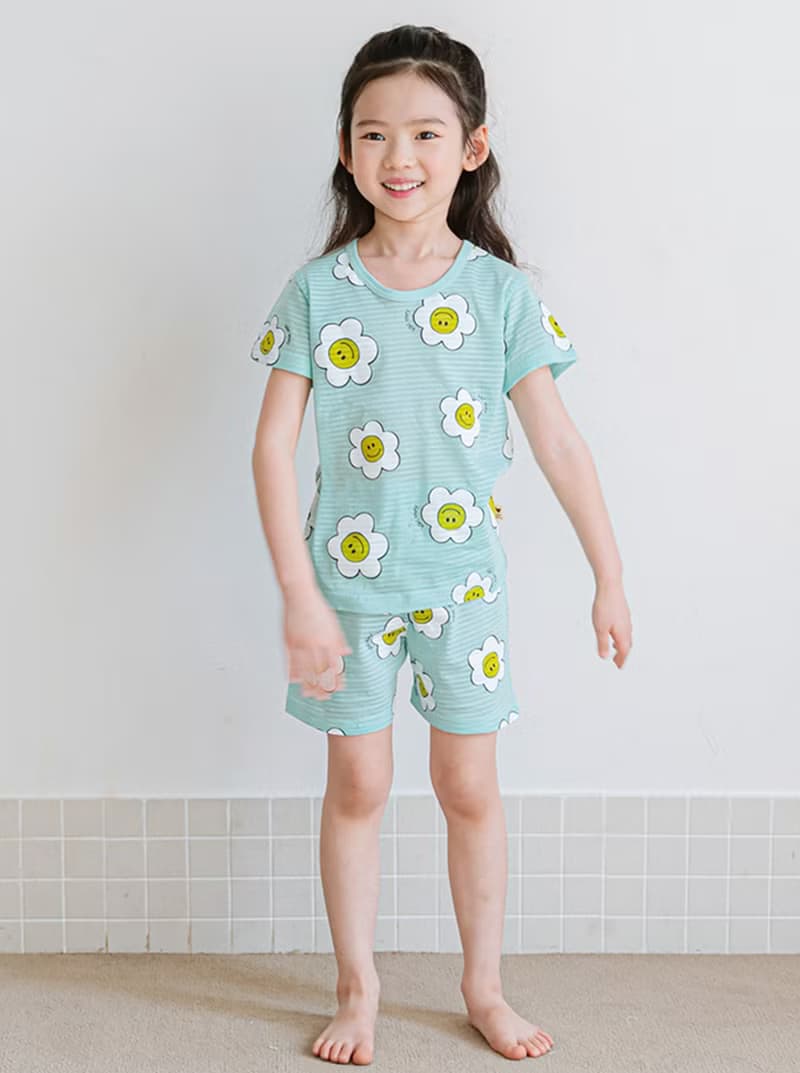 湖藍微笑雛菊-輕透空氣衣短袖韓國童裝-K24005