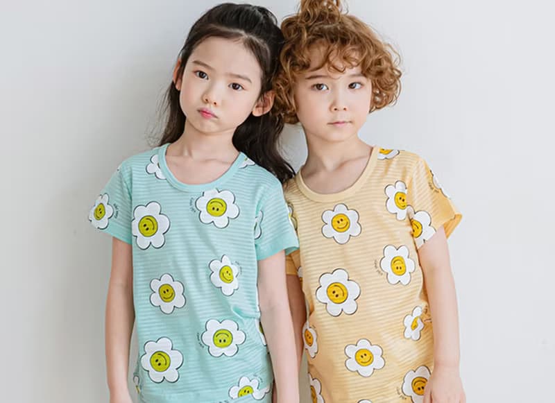 湖藍微笑雛菊-輕透空氣衣短袖韓國童裝-K24005