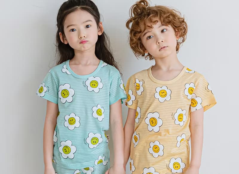 湖藍微笑雛菊-輕透空氣衣短袖韓國童裝-K24005