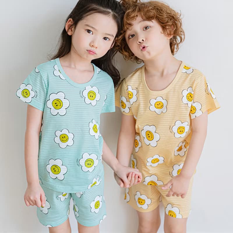 湖藍微笑雛菊-輕透空氣衣短袖韓國童裝-K24005