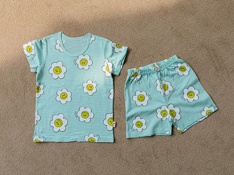 湖藍微笑雛菊-輕透空氣衣短袖韓國童裝-K24005