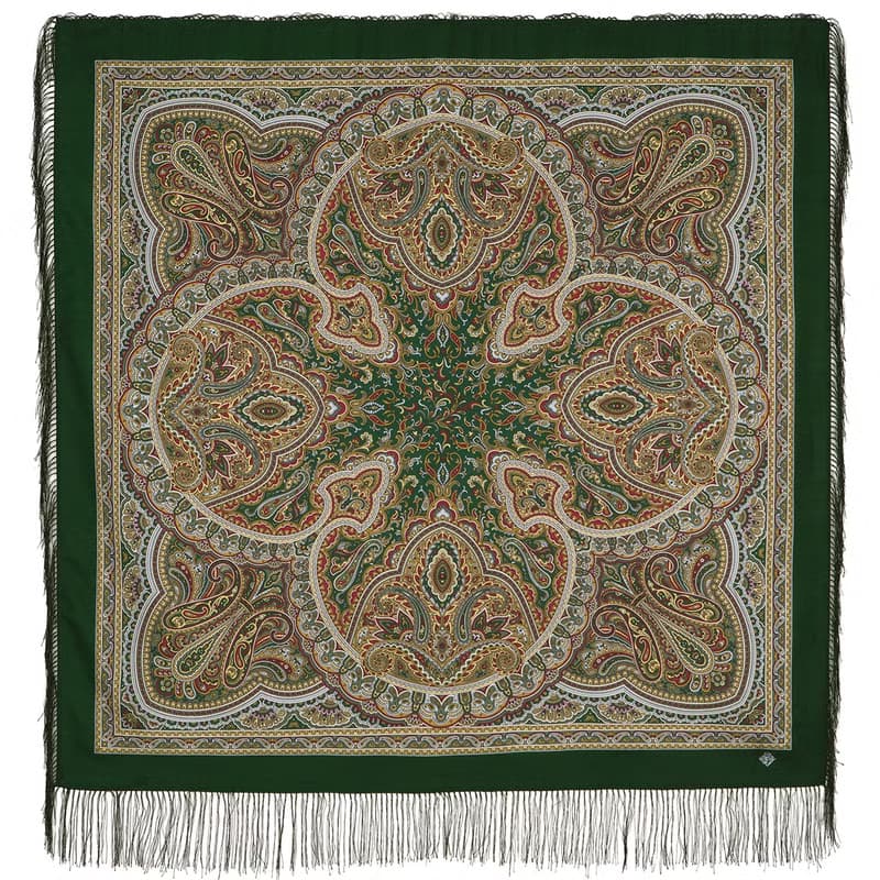 Original Pavlovo Posad Russian Shawl 100% Wool Woolen Scarf 110x110 cm 1695-10