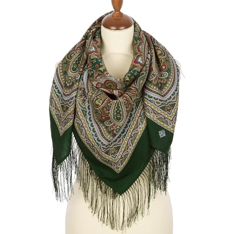 Original Pavlovo Posad Russian Shawl 100% Wool Woolen Scarf 110x110 cm 1695-10