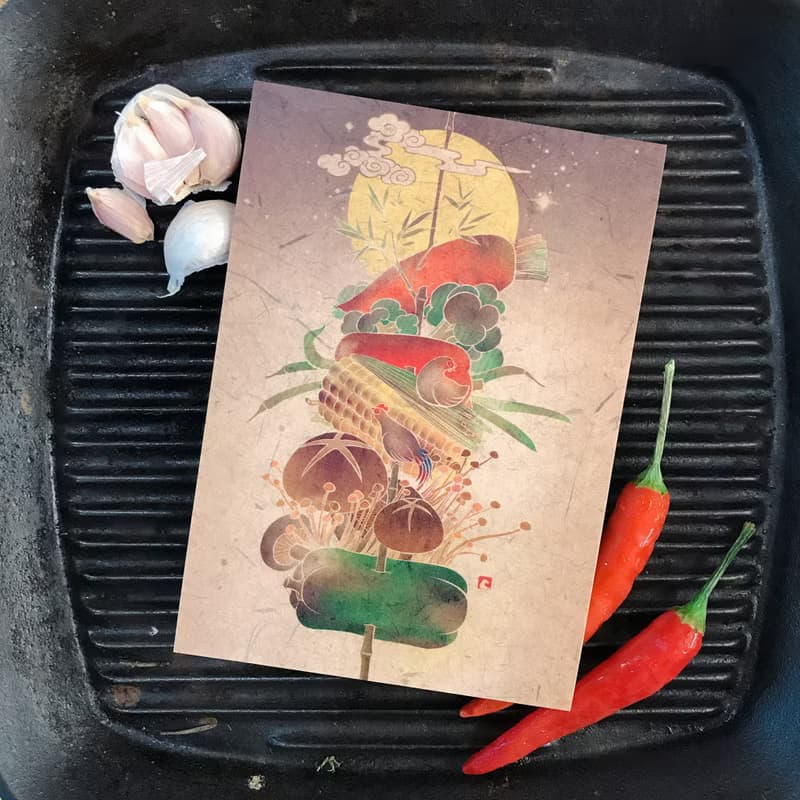 【香聚/故事插畫明信片】/中秋/烤肉/團聚