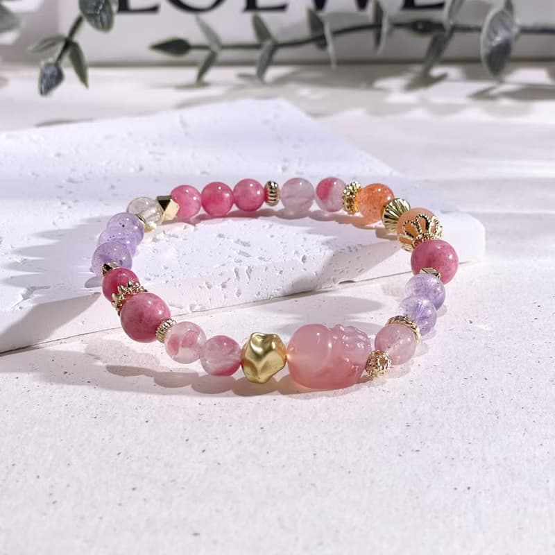 花間的庇護  鹽源瑪瑙  | 薔薇輝石 | 太陽石 | 水晶手鍊A01-1