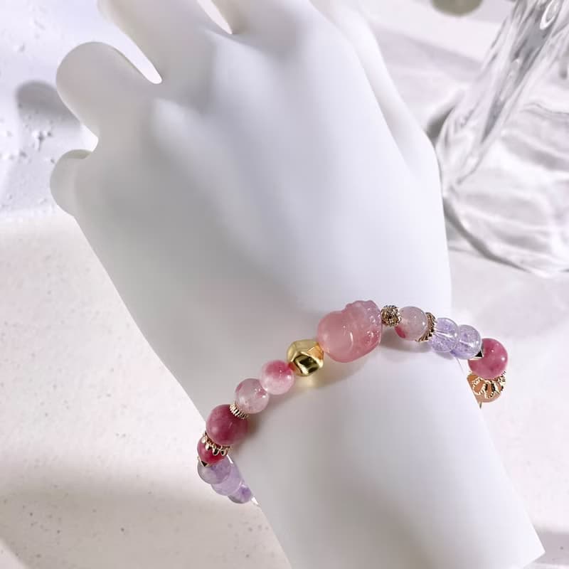 花間的庇護  鹽源瑪瑙  | 薔薇輝石 | 太陽石 | 水晶手鍊A01-1