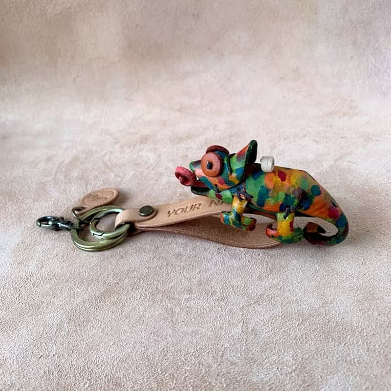 動物森林-變色龍-真皮植鞣 皮革鑰匙圈 吊飾  動物造型