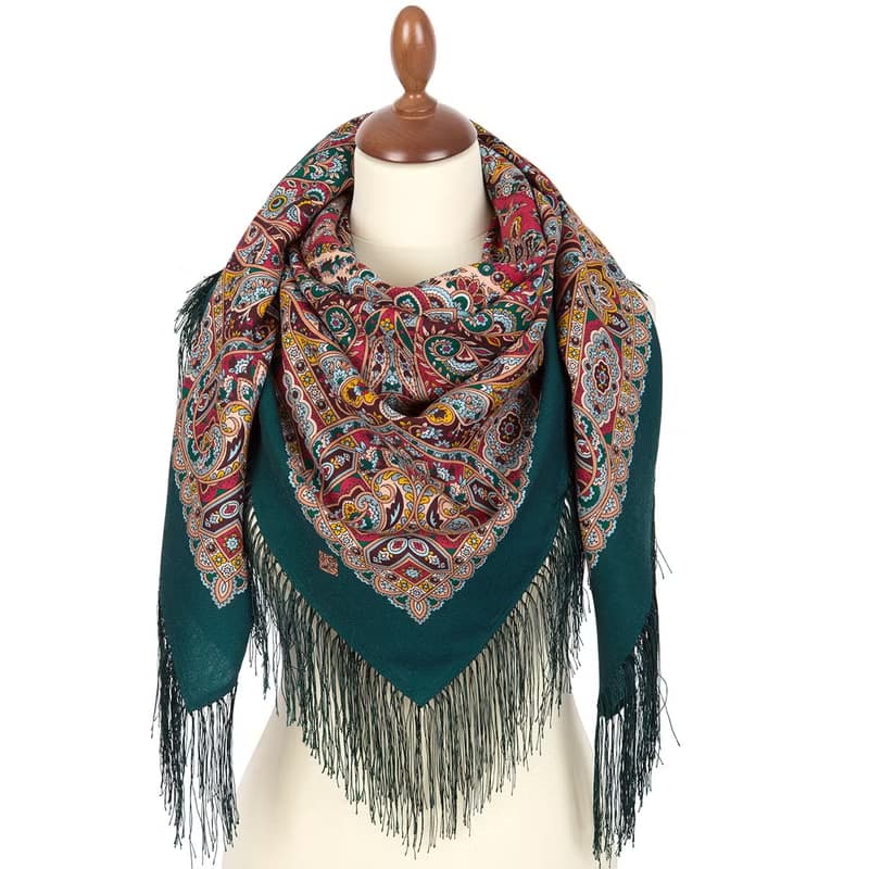 Original Pavlovo Posad Russian Shawl 100% Wool Woolen Scarf 110x110 cm 1805-12