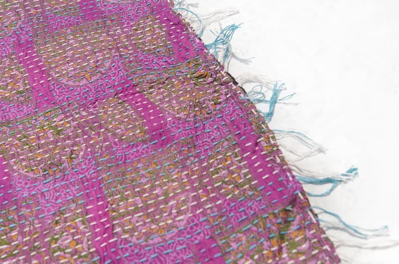 刺繡絲巾/絲綢刺繡圍巾/手縫紗麗線絲巾/印度絲綢刺繡圍巾-法式風