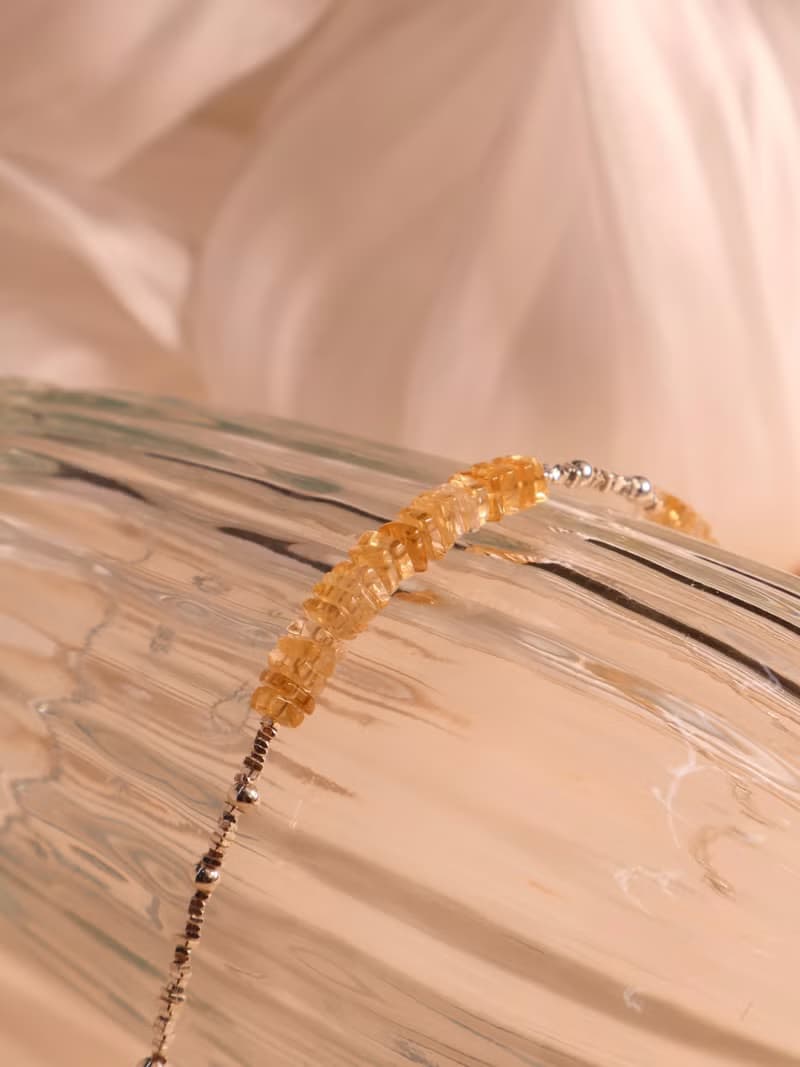 芒裡偷閒。黃水晶方片 Citrine S925純銀 時髦水晶手鍊
