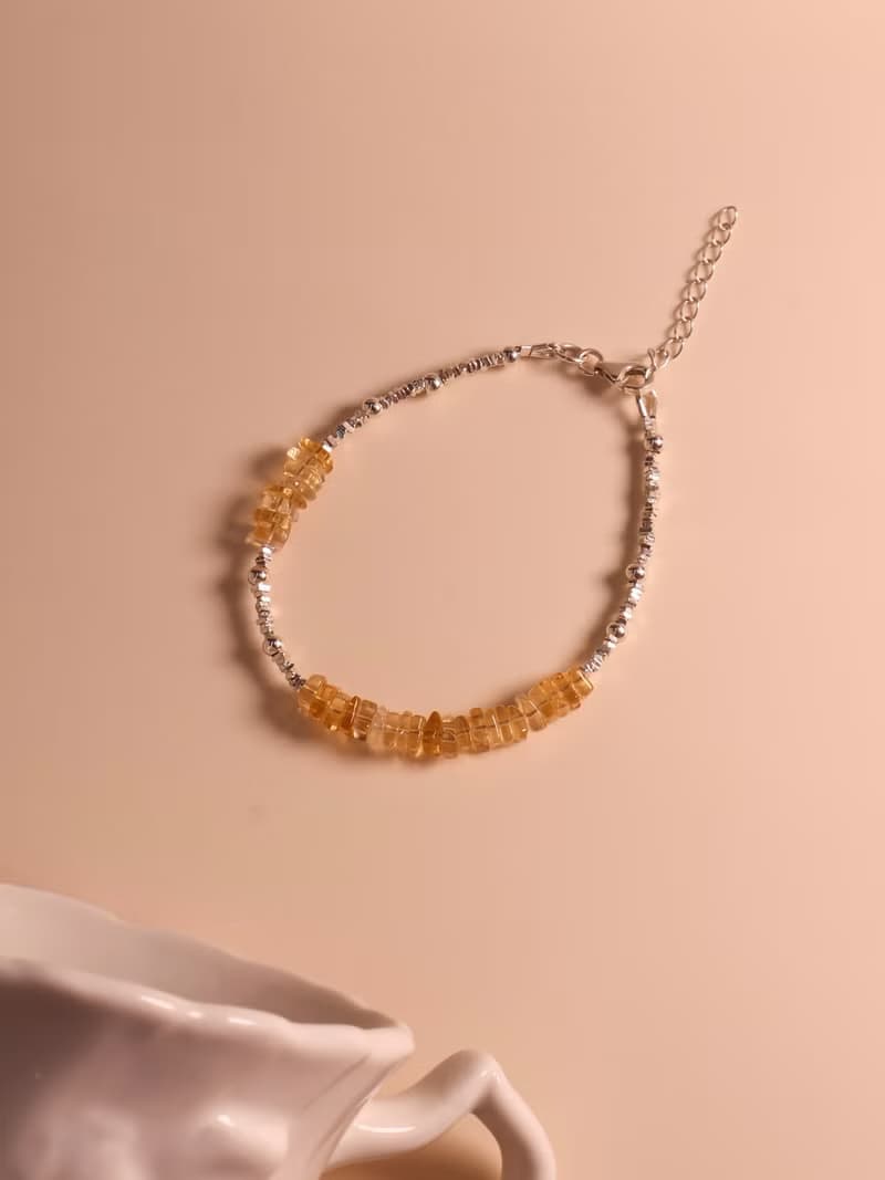 芒裡偷閒。黃水晶方片 Citrine S925純銀 時髦水晶手鍊