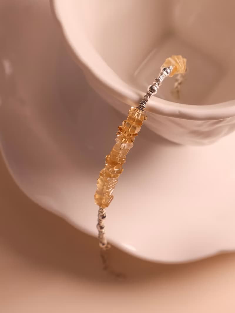 芒裡偷閒。黃水晶方片 Citrine S925純銀 時髦水晶手鍊