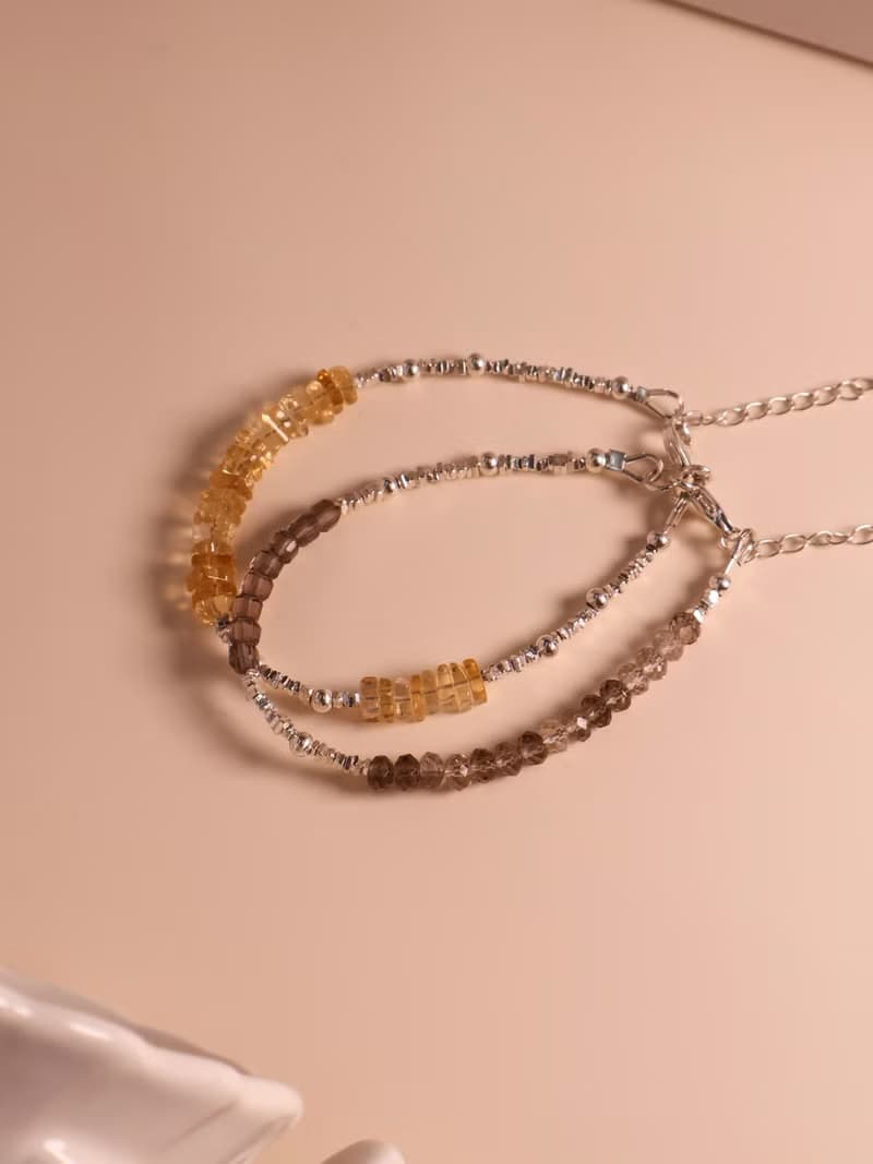 芒裡偷閒。黃水晶方片 Citrine S925純銀 時髦水晶手鍊