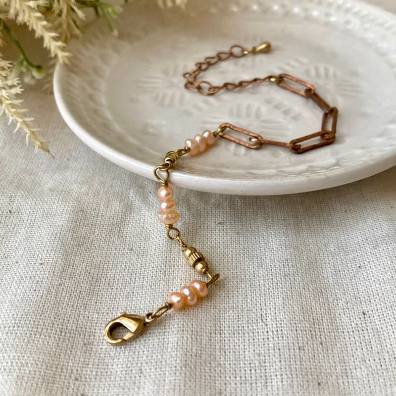 老林雜貨 | 珍珠黃銅設計手鍊