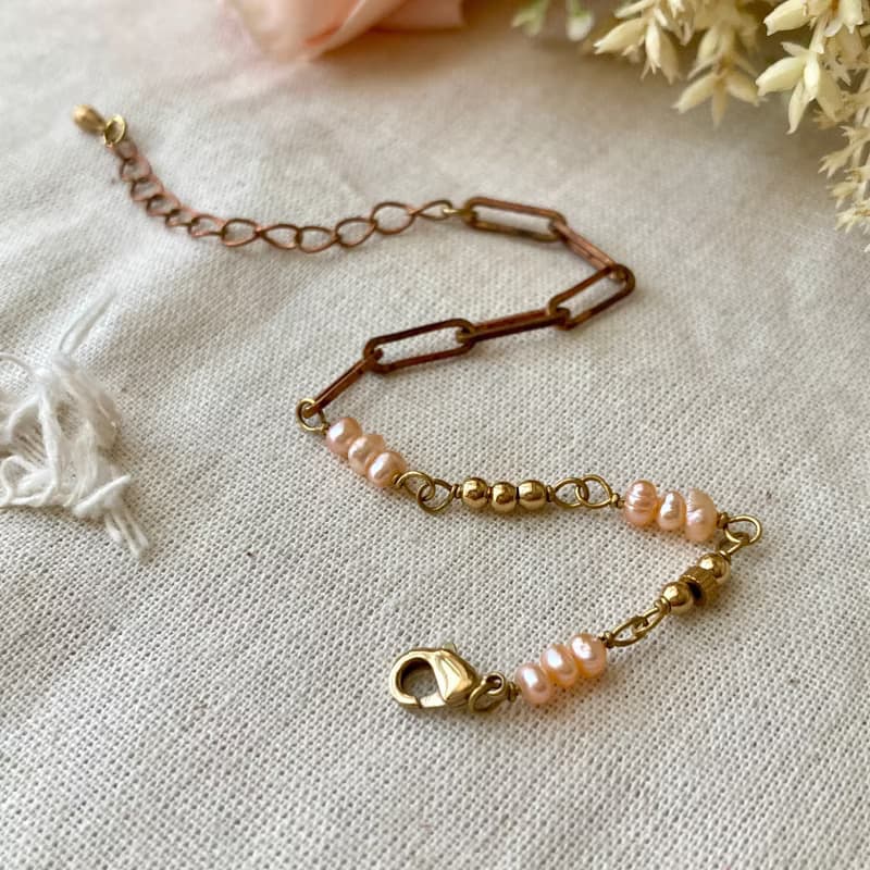 老林雜貨 | 珍珠黃銅設計手鍊