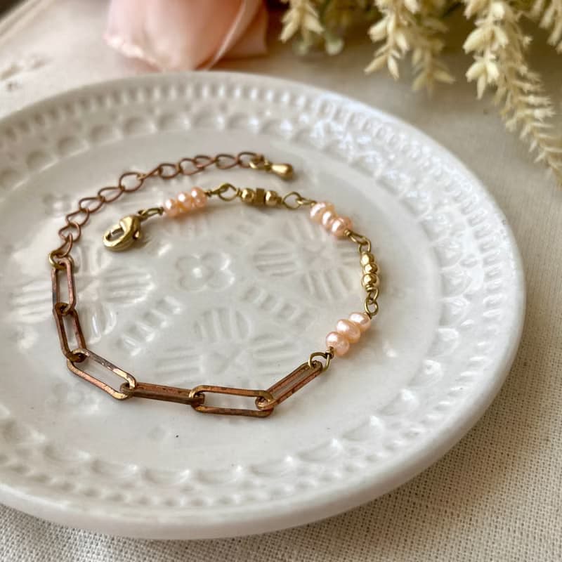 老林雜貨 | 珍珠黃銅設計手鍊