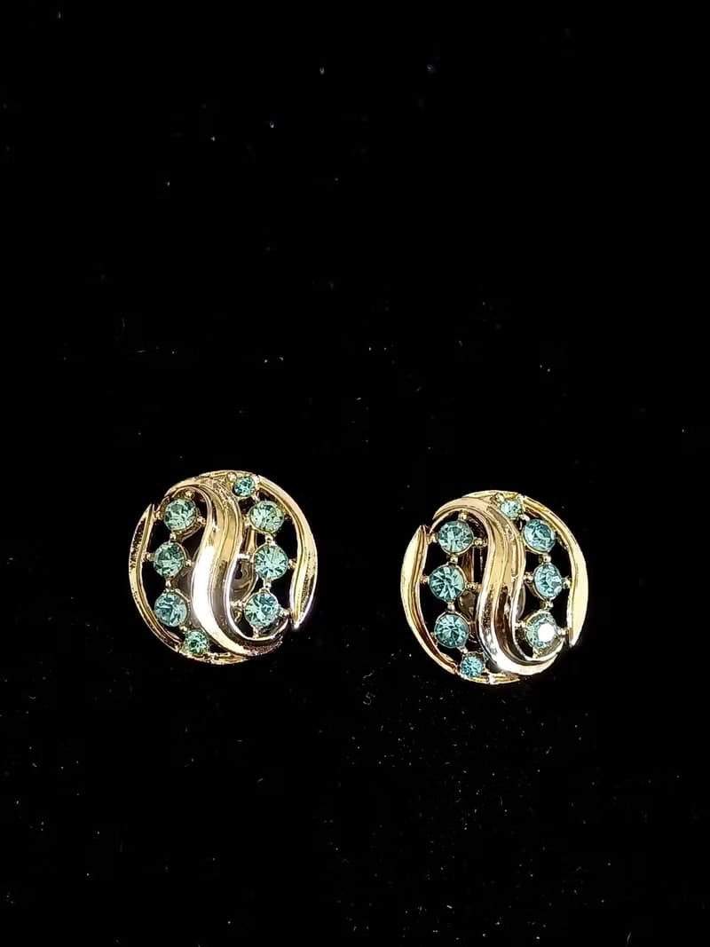vintage jewelry  LISNER 繽紛藍色萊茵 夾式耳環