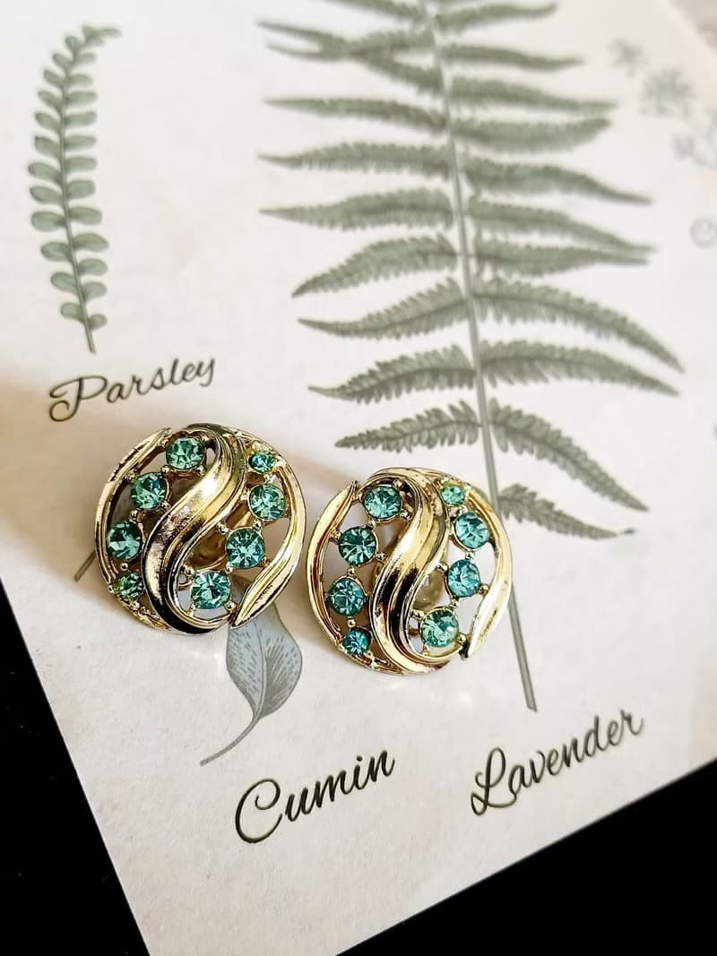 vintage jewelry  LISNER 繽紛藍色萊茵 夾式耳環