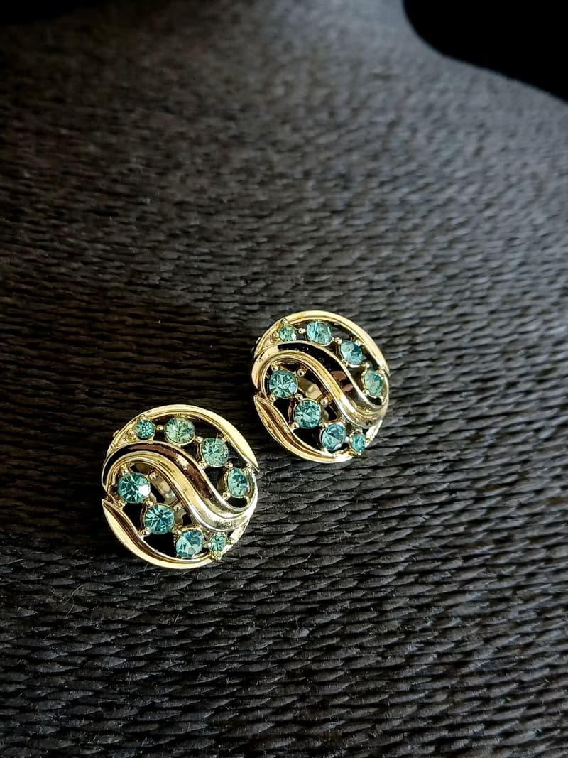 vintage jewelry  LISNER 繽紛藍色萊茵 夾式耳環