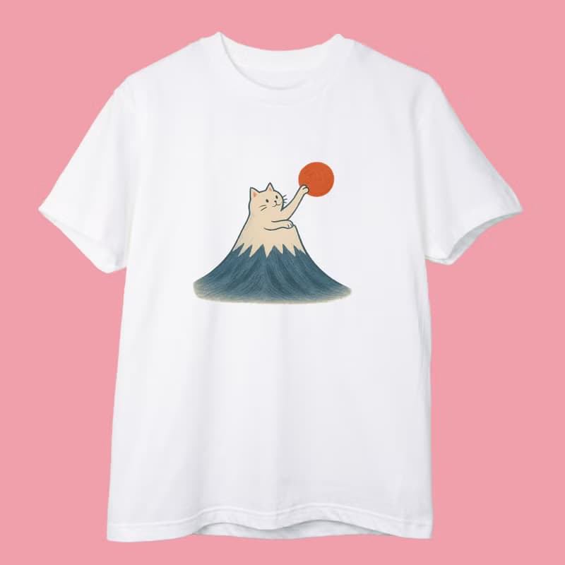 富士山貓抓太陽 - 大人短袖上衣