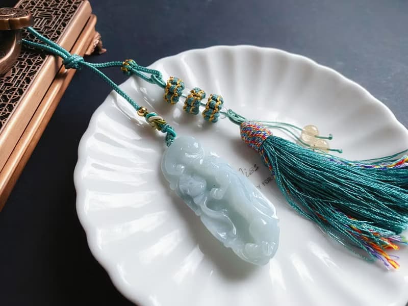 天然緬甸玉 翡翠 螭龍 如意 一葉致富 發財 包掛 禮物 車掛