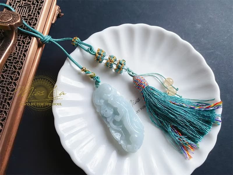 天然緬甸玉 翡翠 螭龍 如意 一葉致富 發財 包掛 禮物 車掛