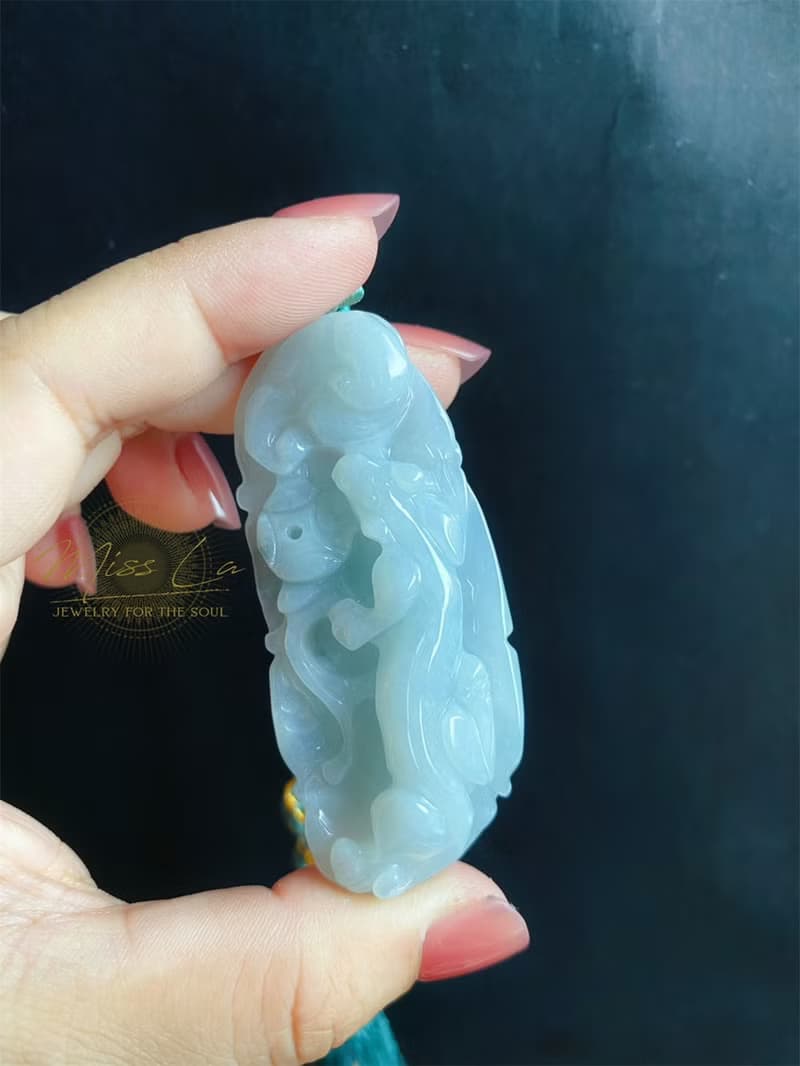 天然緬甸玉 翡翠 螭龍 如意 一葉致富 發財 包掛 禮物 車掛