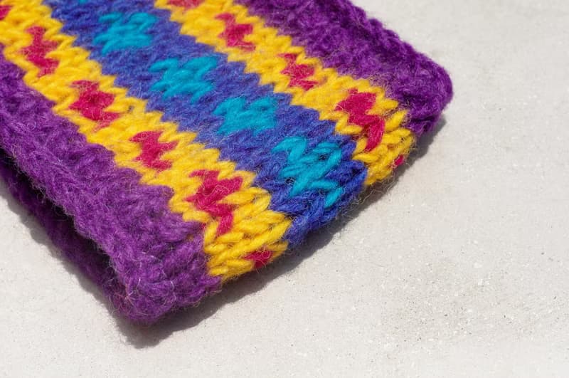 七夕禮物 限量手工 / 手工羊毛編織繽紛髮帶/ 純羊毛編織髮帶 / boho headband / 花朵鉤織髮帶 / 內刷毛髮帶 / 針織髮帶 - 紫色系條紋