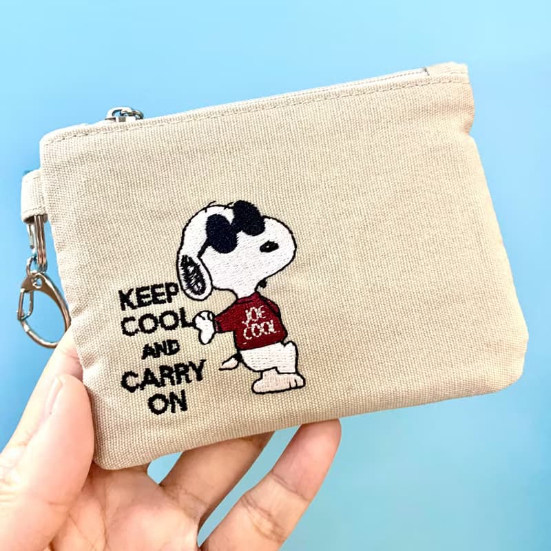 snoopy 史努比 亞麻 棉帆布刺繡 鑰匙包 耳機包 悠遊卡包 口紅包
