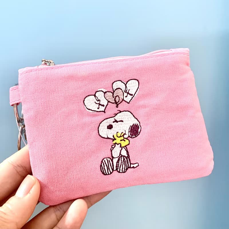snoopy 史努比 亞麻 棉帆布刺繡 鑰匙包 耳機包 悠遊卡包 口紅包