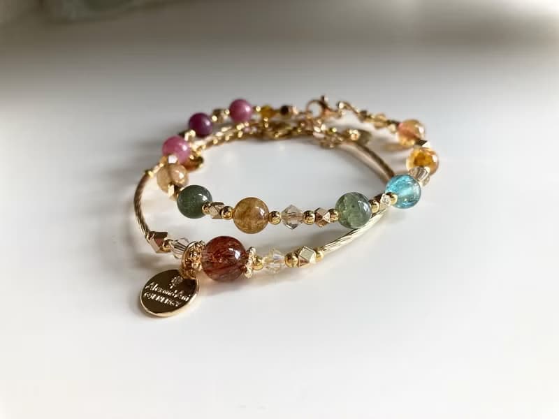 優惠水晶手鏈組合 彩碧璽 X 黑金超七水晶手鍊 增強健康事業人緣