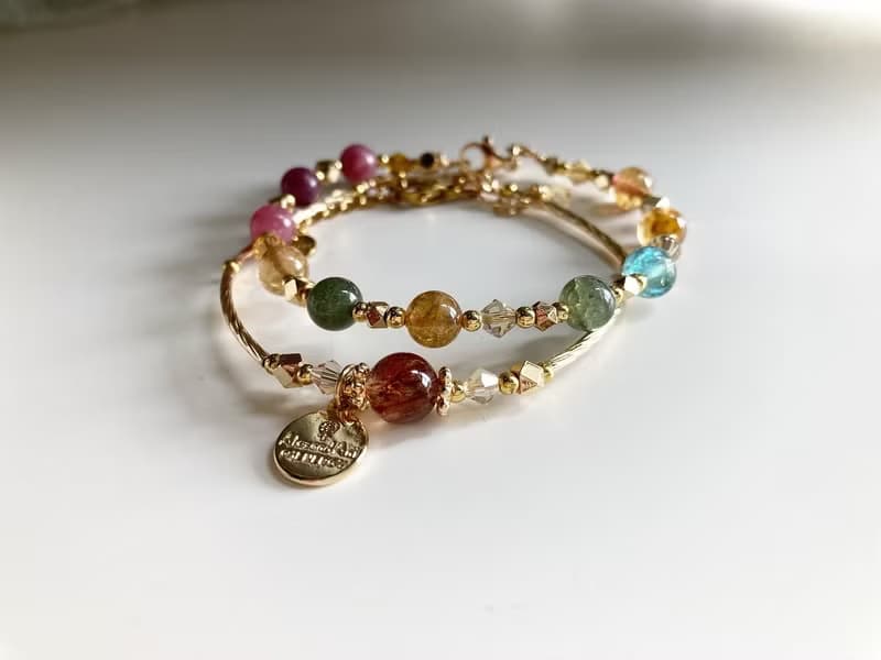 優惠水晶手鏈組合 彩碧璽 X 黑金超七水晶手鍊 增強健康事業人緣