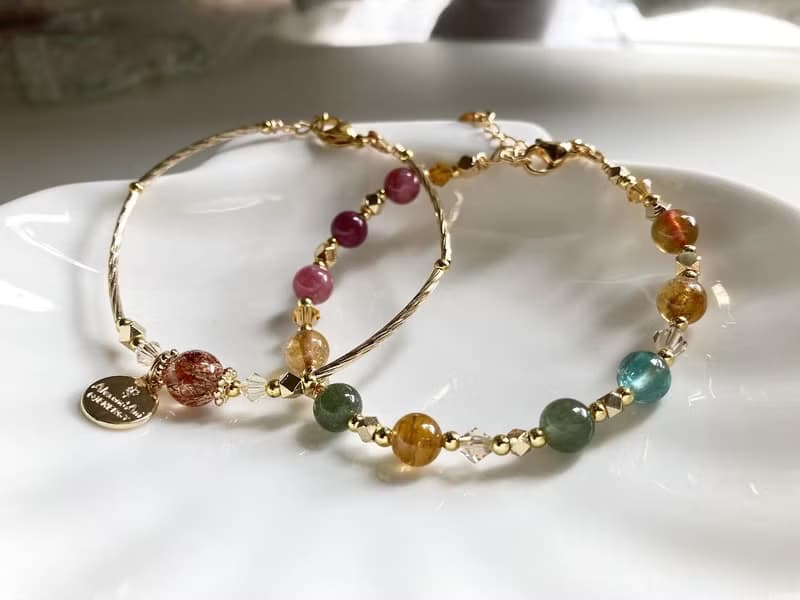 優惠水晶手鏈組合 彩碧璽 X 黑金超七水晶手鍊 增強健康事業人緣