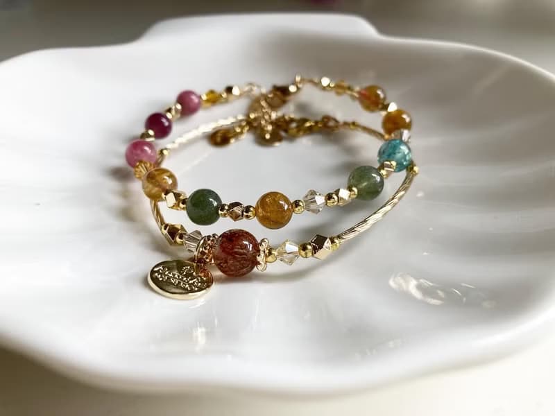 優惠水晶手鏈組合 彩碧璽 X 黑金超七水晶手鍊 增強健康事業人緣