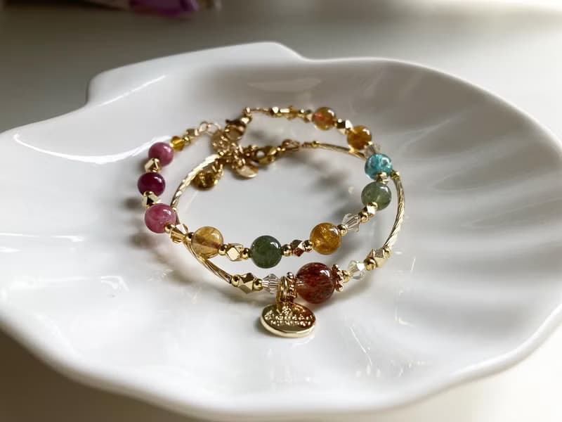 優惠水晶手鏈組合 彩碧璽 X 黑金超七水晶手鍊 增強健康事業人緣