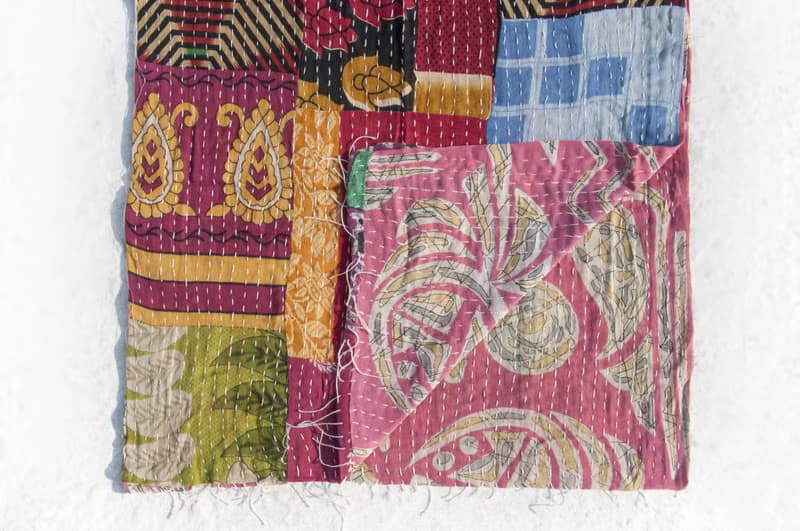 手縫紗麗布拼接絲巾/刺繡絲巾/刺繡圍巾/手縫紗麗線絲巾-英國花朵