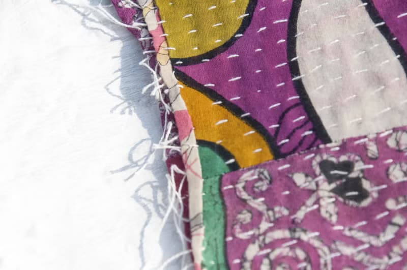 手縫紗麗布拼接絲巾/刺繡絲巾/刺繡圍巾/手縫紗麗線絲巾-英國花朵