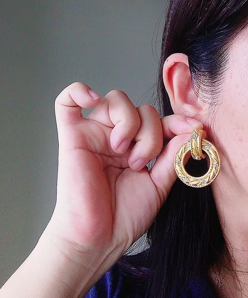 Vintage Jewelry 西洋古董飾品 啞光 門環式 經典 針式耳環