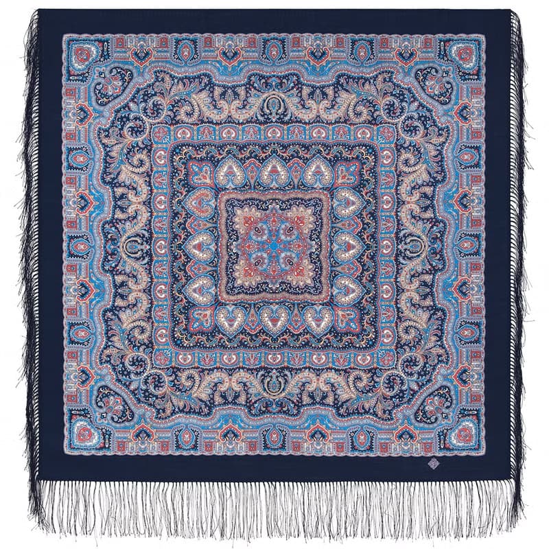 Pavlovo Posad Russian Shawl 100% Wool Scarf Wrap Silk Fringe 125x125 cm 2006-14